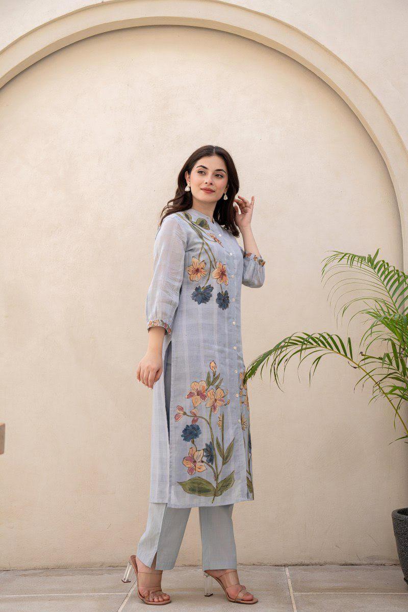 Serene Floral Elegance Kurti Set निवारा (NIVARA)