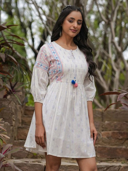 Ethereal Embroidery Cotton Delight Short Dress निवारा (NIVARA)